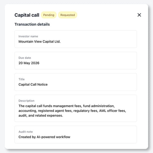 AI-generated capital call in the Goji platform
